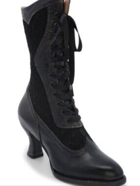 Abigale Lace Up Black Rustic Leather with Black Lace
